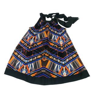 Beige ECI Y2K abstract Halter Tie Top S tunic lined art to wear lagan look‎